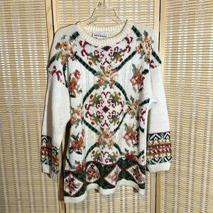 Carolina Colours Vintage 1990s Y2K Long Multicolored Floral Print Sweater Large